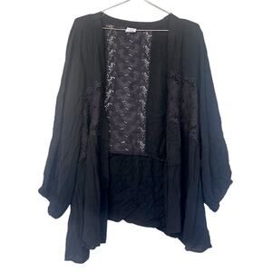 Cozy Casual Black Lace Cardigan Kimono - Size Large